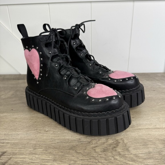 La Moda Dolls Kill Cross your Heart Chunky Creeper Ankle Boots Platform Size 9 - Picture 2 of 10